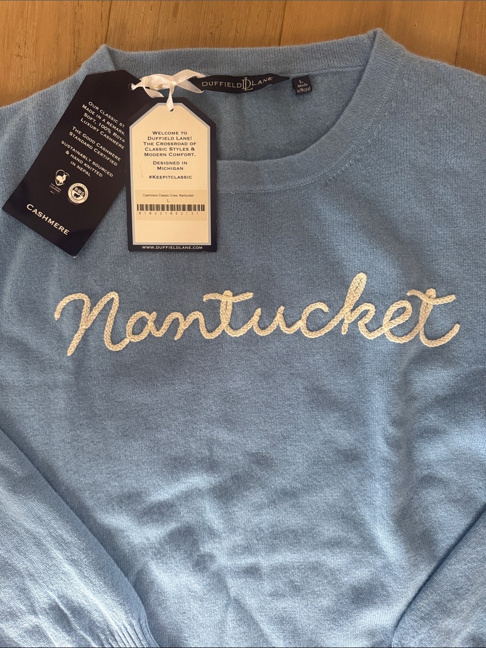 Duffield Lane Light Blue Cashmere Crewneck Nantucket Sweater
